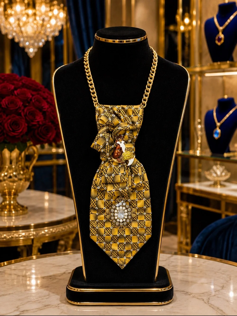 One of a Kind Handcrafted 100% Silk Tie Necklace Brown Fox Wearable Art